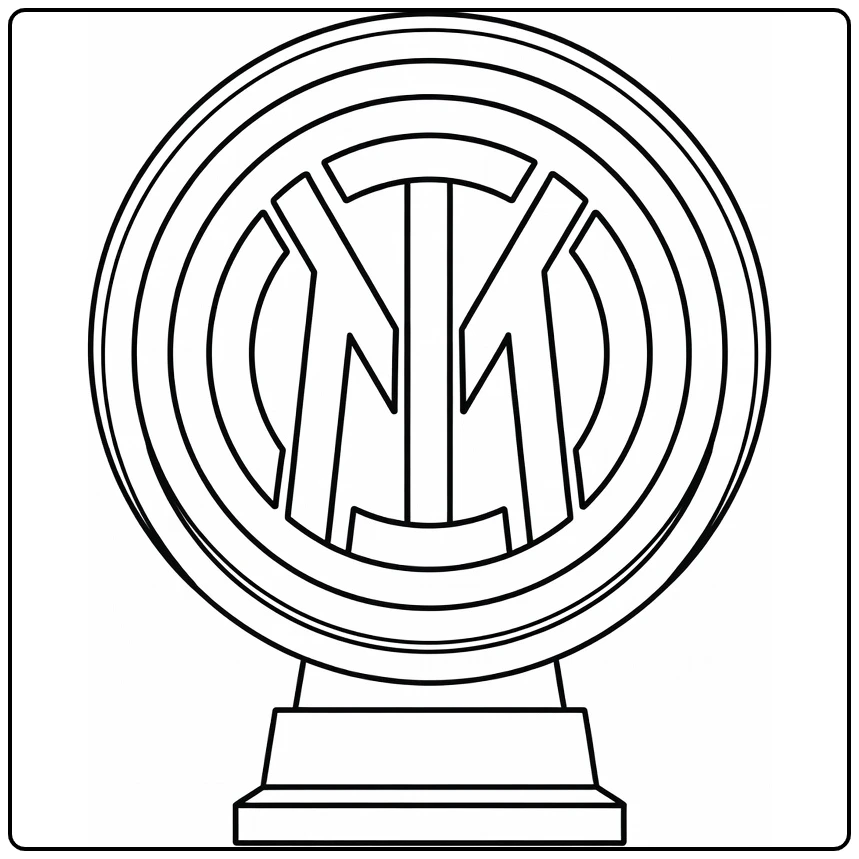 kleurplaat voetbal logo Inter Milan monogram embleem op trofee
