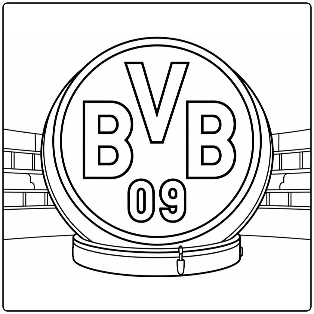 kleurplaat voetbal logo Borussia Dortmund badge op drum