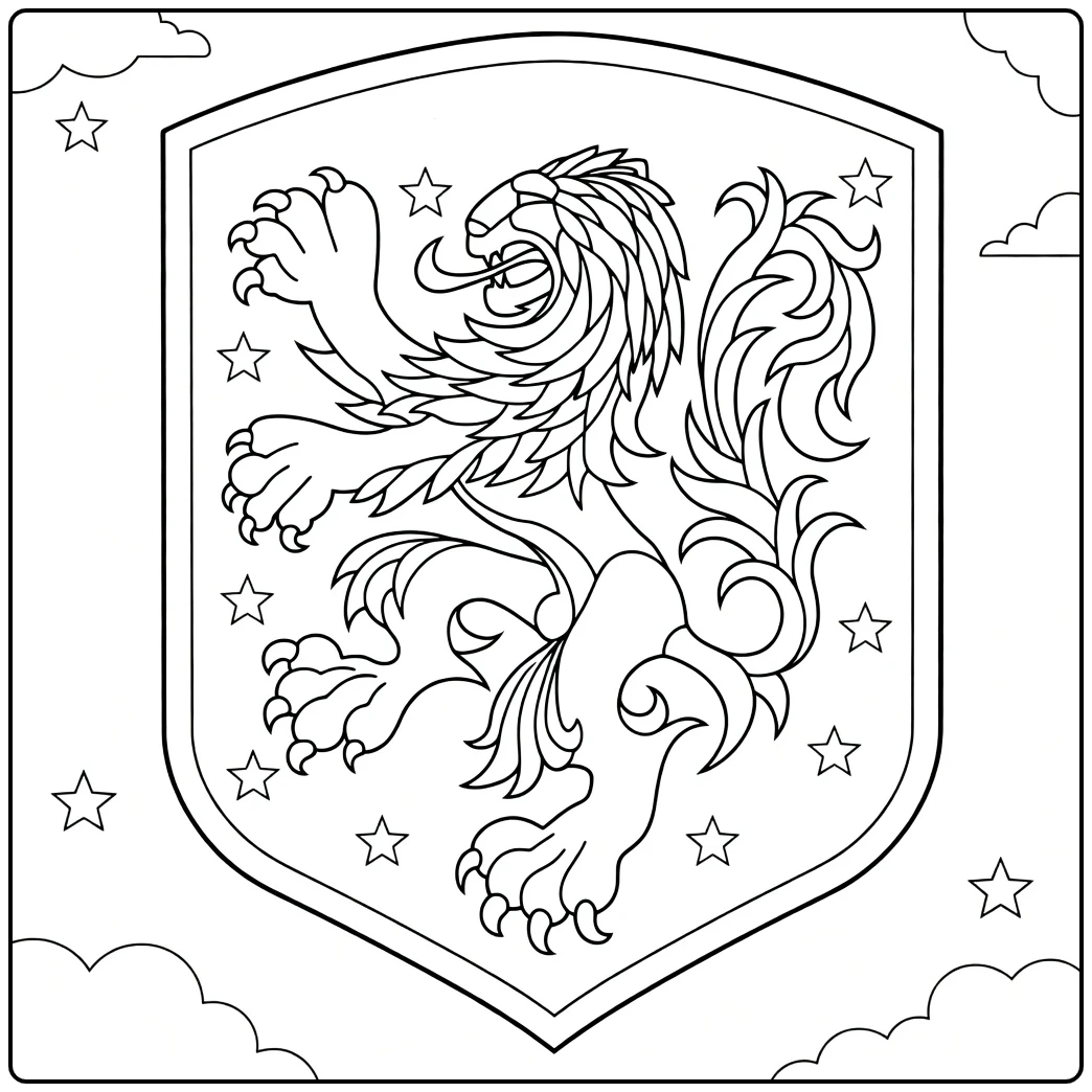 kleurplaat voetbal logo nederlands elftal met leeuw
