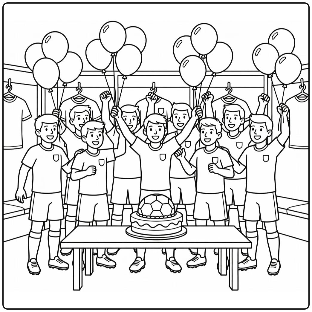 kleurplaat voetbal verjaardag verrassingsfeest kleedkamer