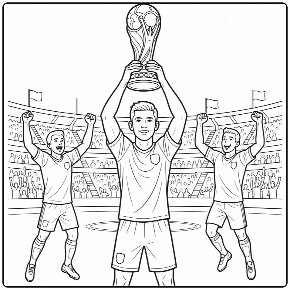 kleurplaat voetbal wk 2026 captain heft grote trofee