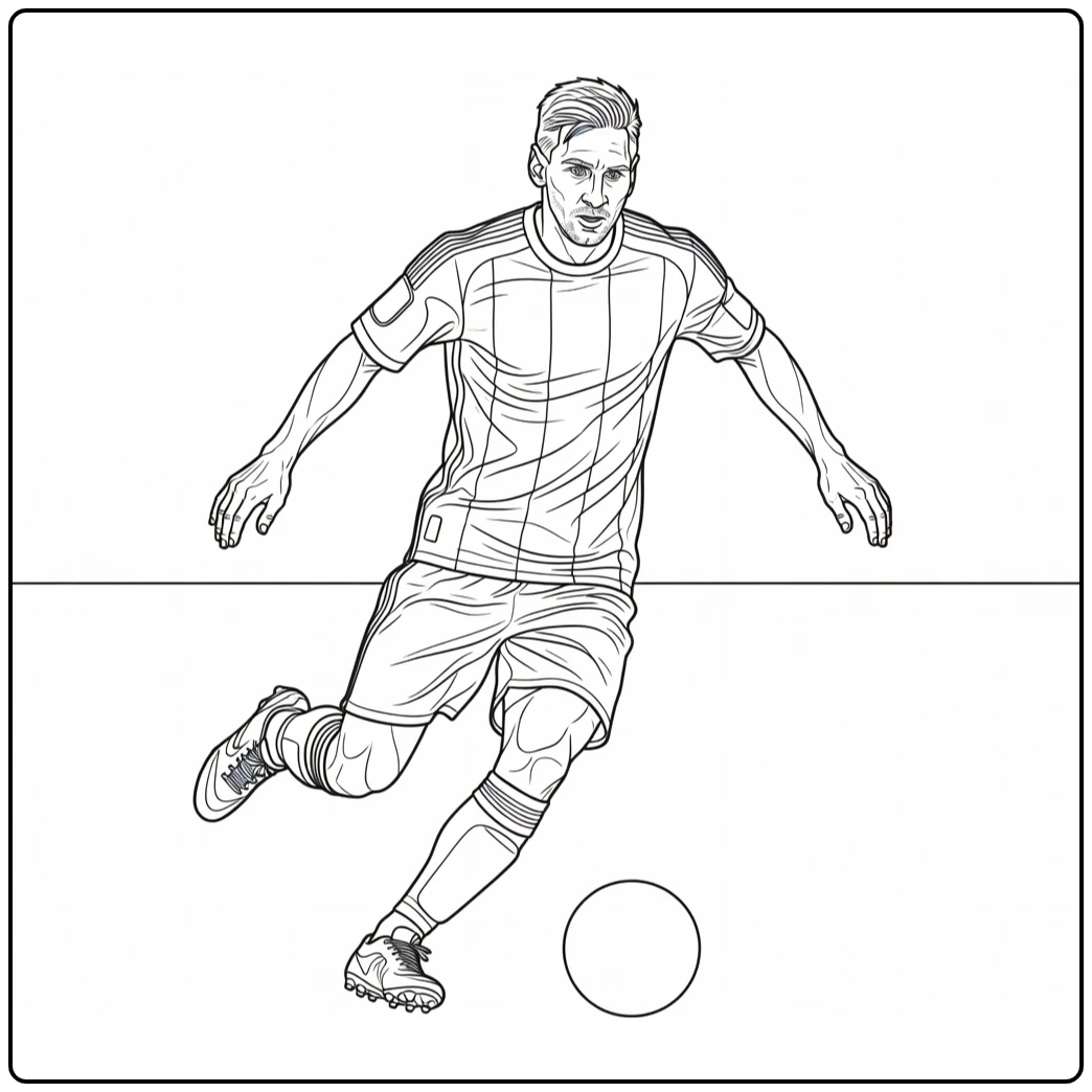 kleurplaat voetballer dribbelt bal met snelheid