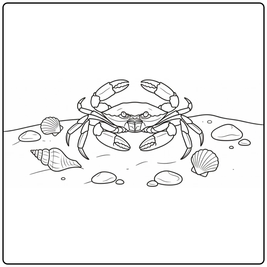 Kleurplaat zeedieren met krab op zandige bodem