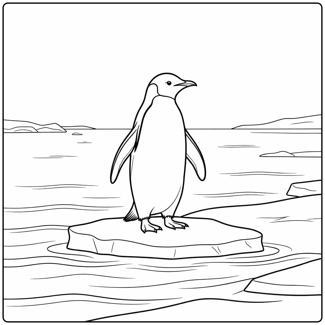 kleurplaat zeedieren met pinguïn aan zee bij ijs