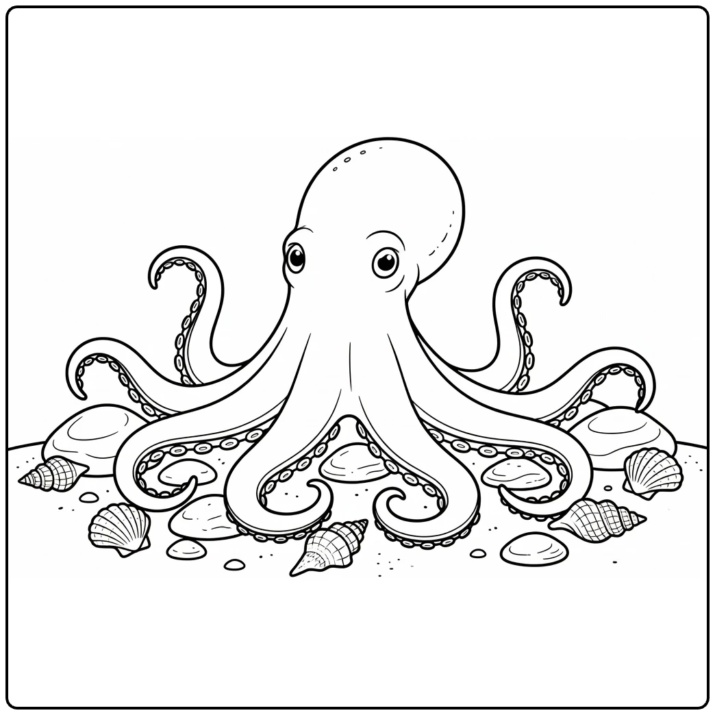 Kleurplaat zeedieren met octopus op zeebodem