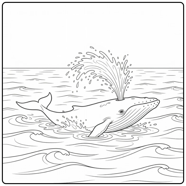 Kleurplaat zomer walvis spuit water in open zee