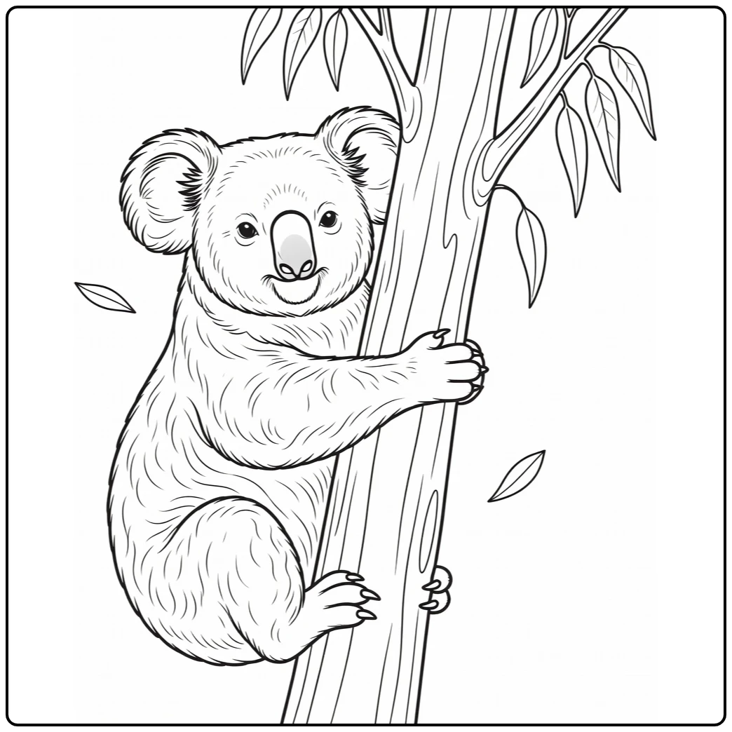 Koala Kleurplaat van koala met eucalyptusboom