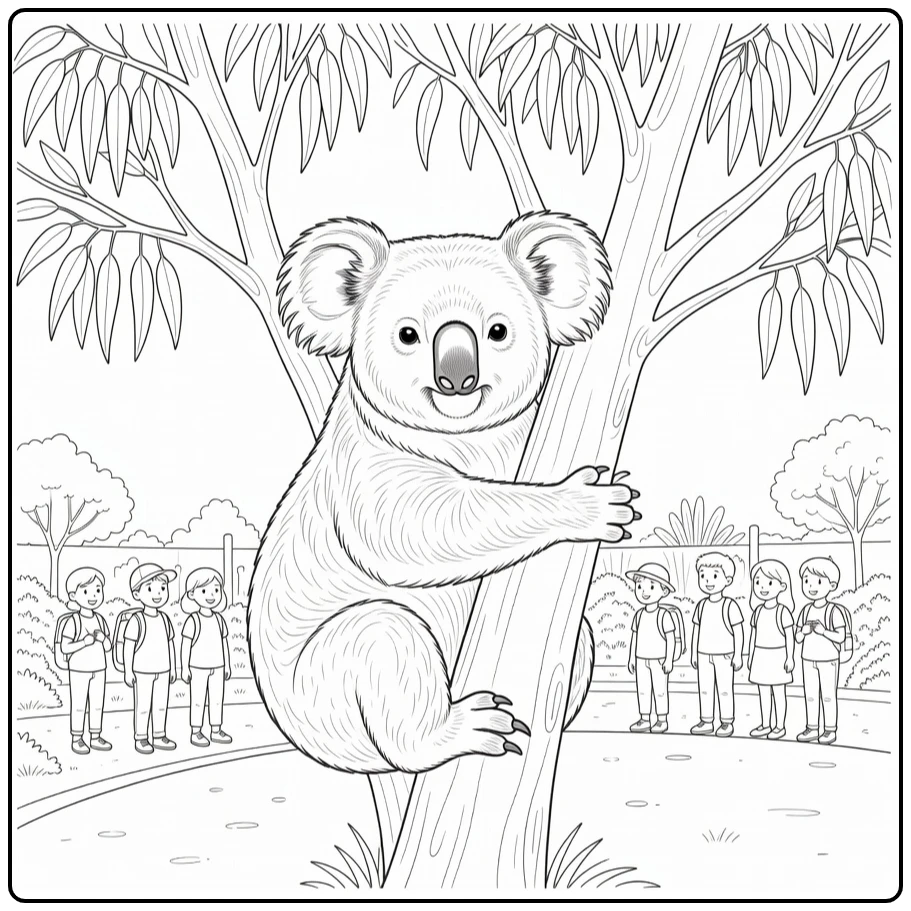 Koala Kleurplaat met koala in dierentuin tuin