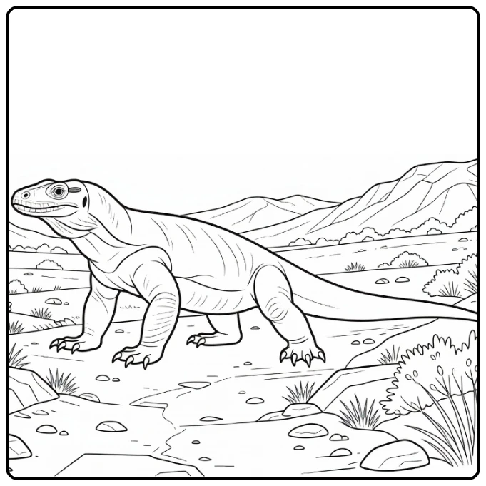 Komodovaraan Kleurplaat van draak op droog eilandpad