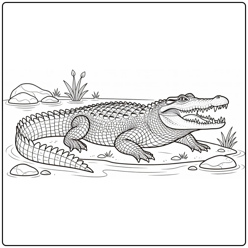 Krokodil Kleurplaat realistische krokodil rustend bij de rivier