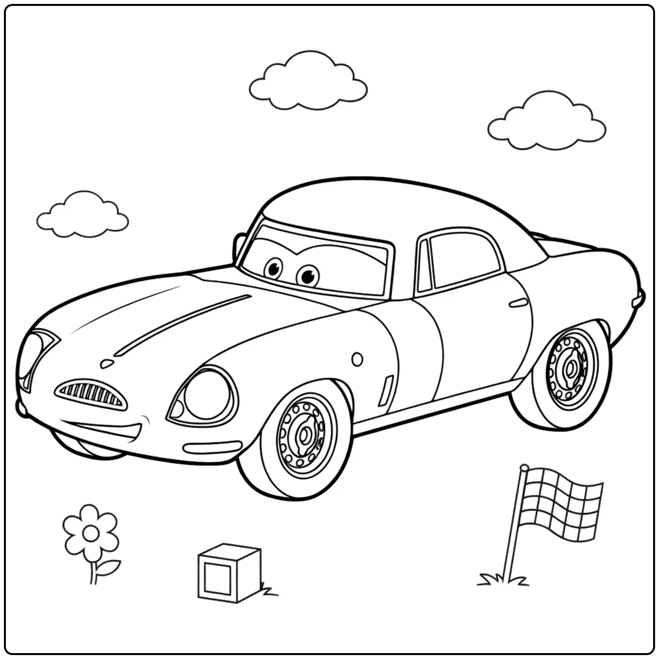Leland Turbo Kleurplaat met auto en wolken om te kleuren