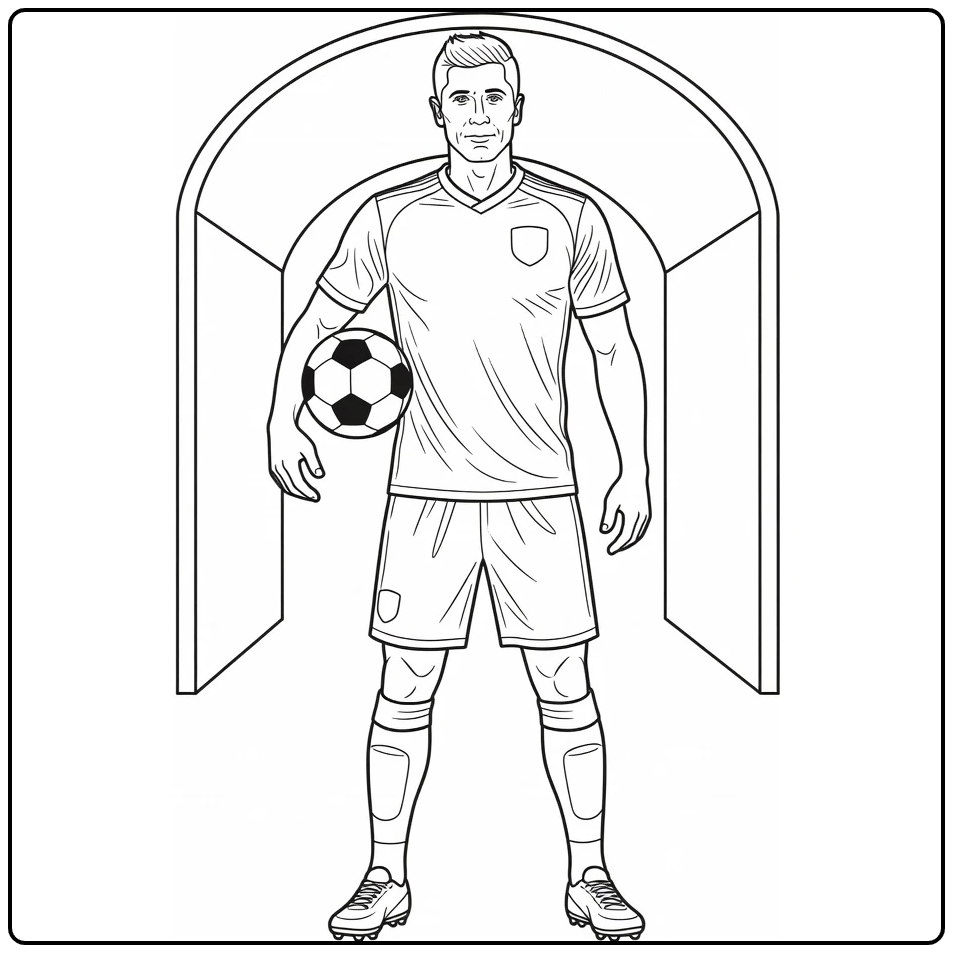 lewandowski kleurplaat speler met bal voor tunnel
