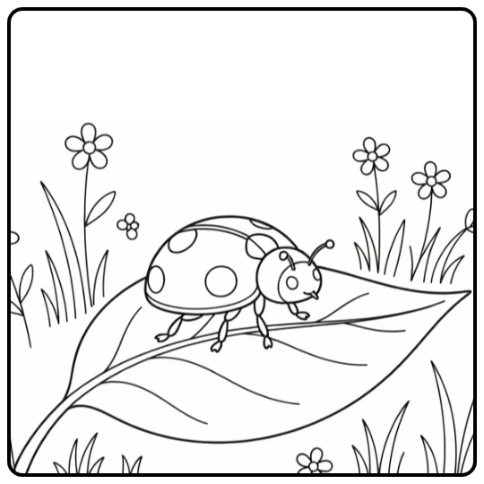 Lieveheersbeestje Kleurplaat met schattig insect op groot blad