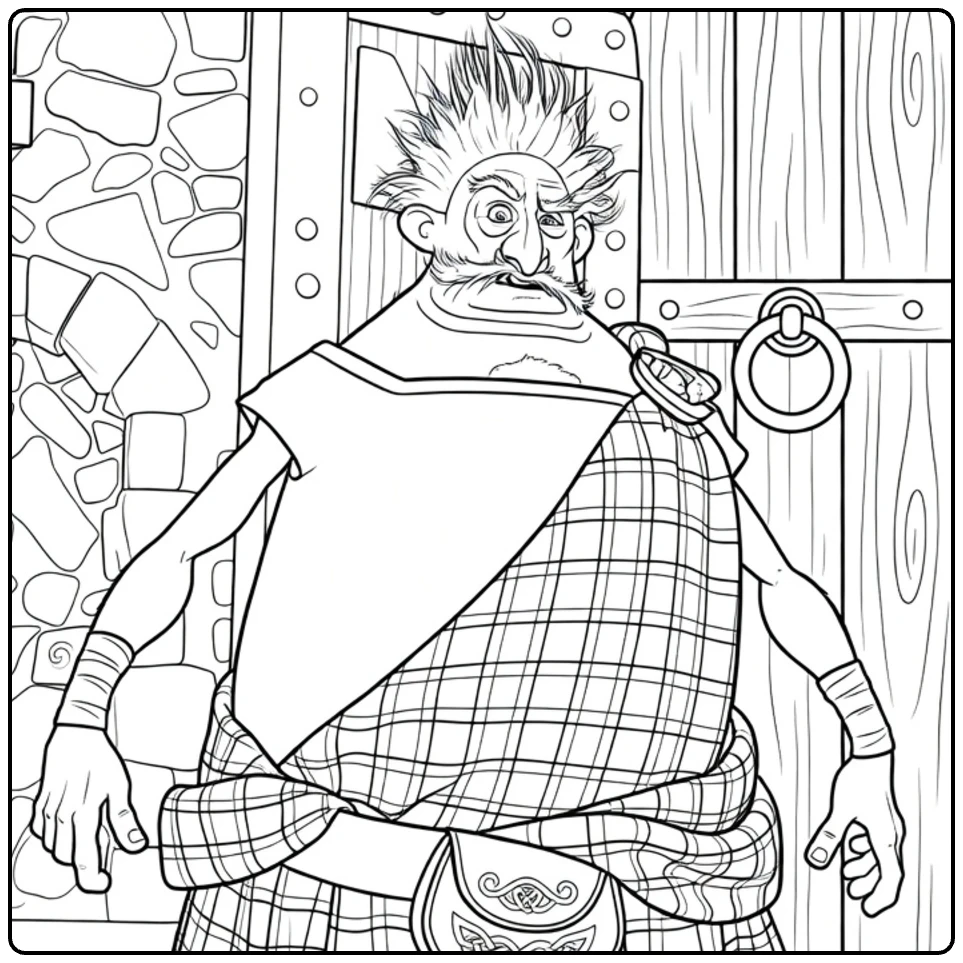 Lord Dingwall Kleurplaat met wilde haren en plaid kleding