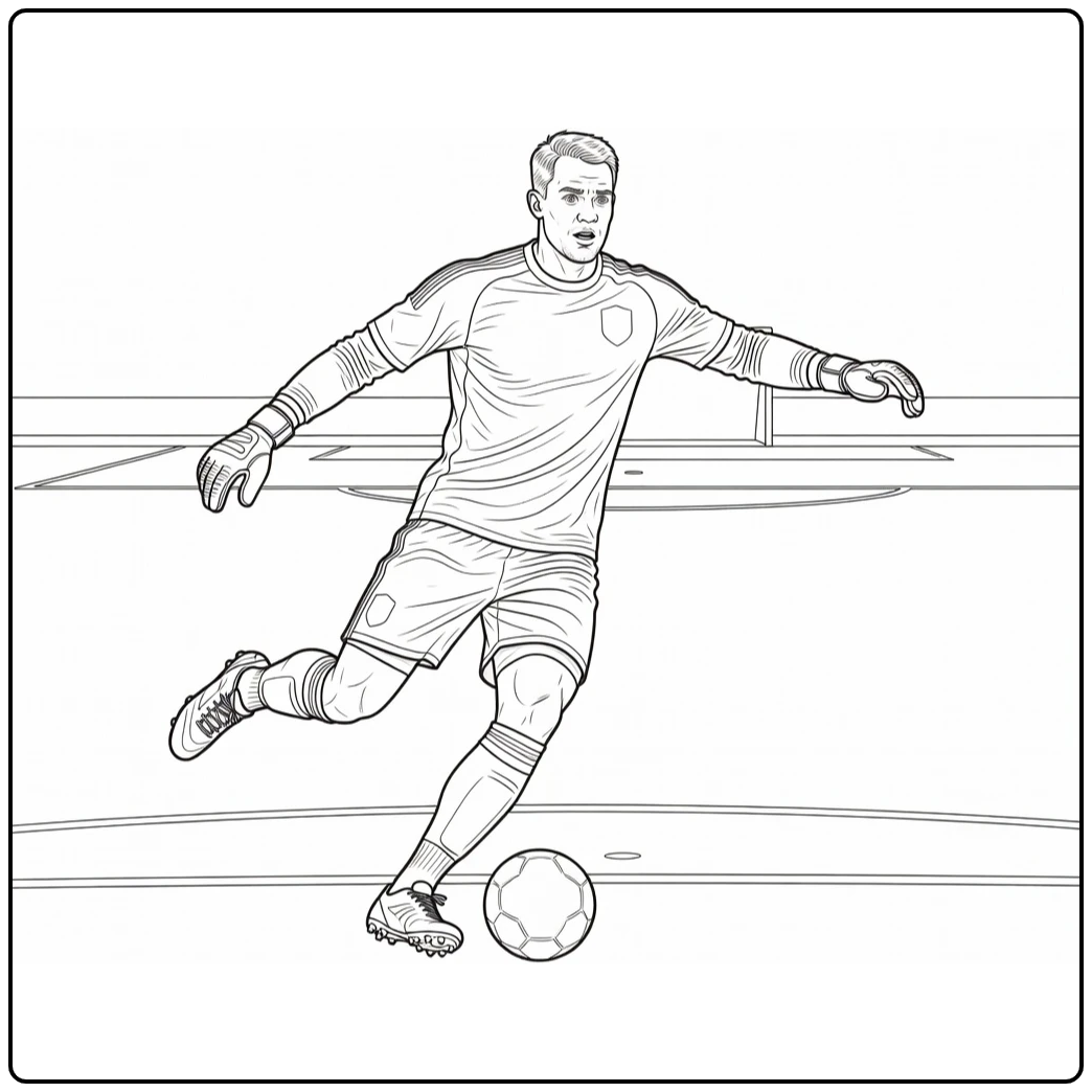 Manuel Neuer Kleurplaat keeper ruimt bal voor tegenstander