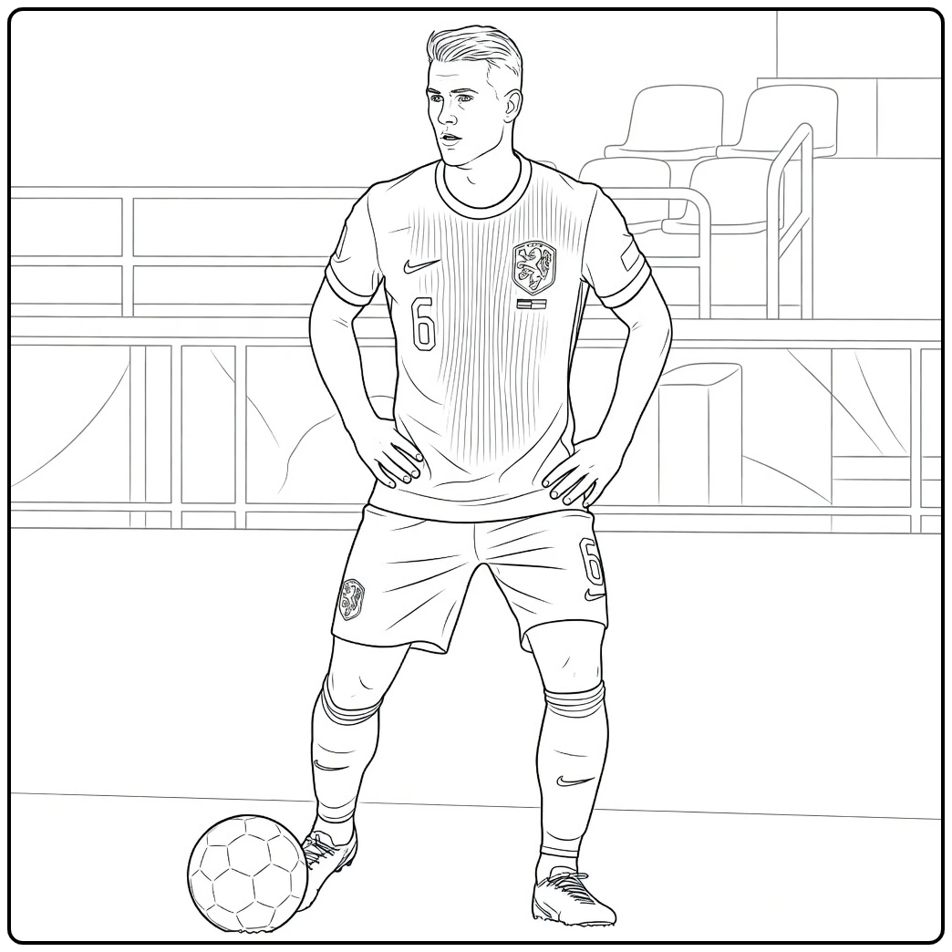 Matthijs de Ligt Kleurplaat van voetballer met bal