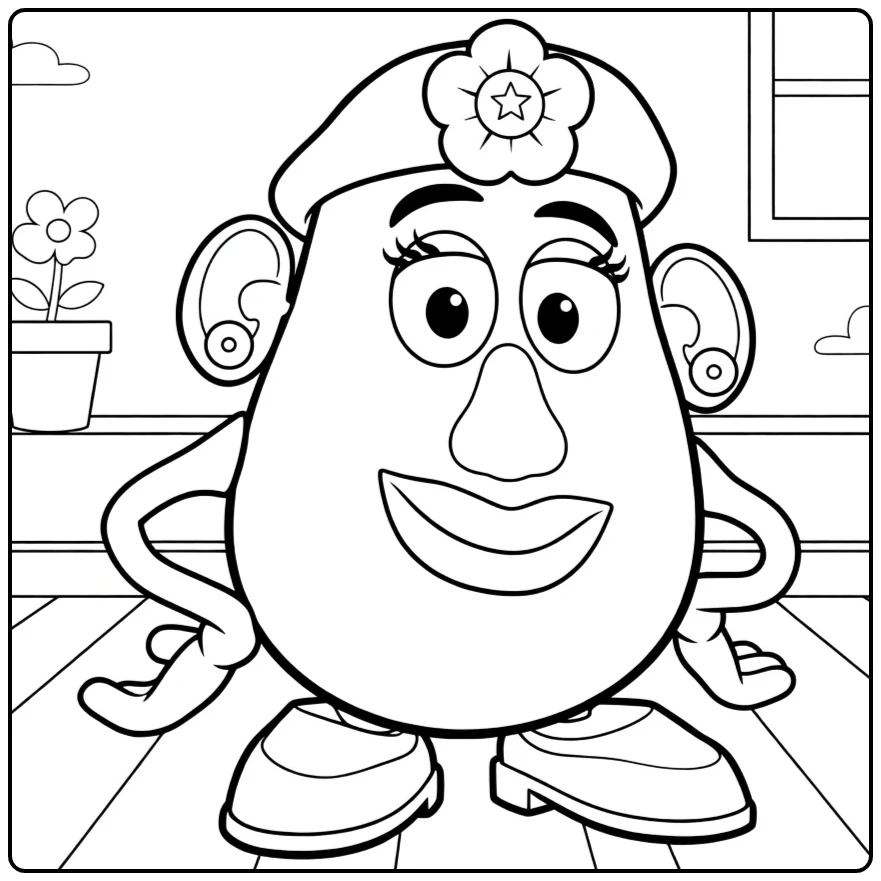 Mrs. Potato Head Kleurplaat met bloemhoed om te kleuren