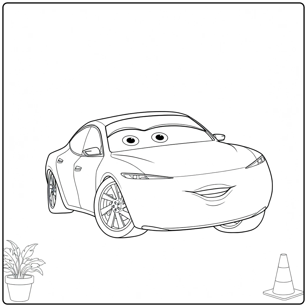 Natalie Certain Kleurplaat auto met gezicht en plant