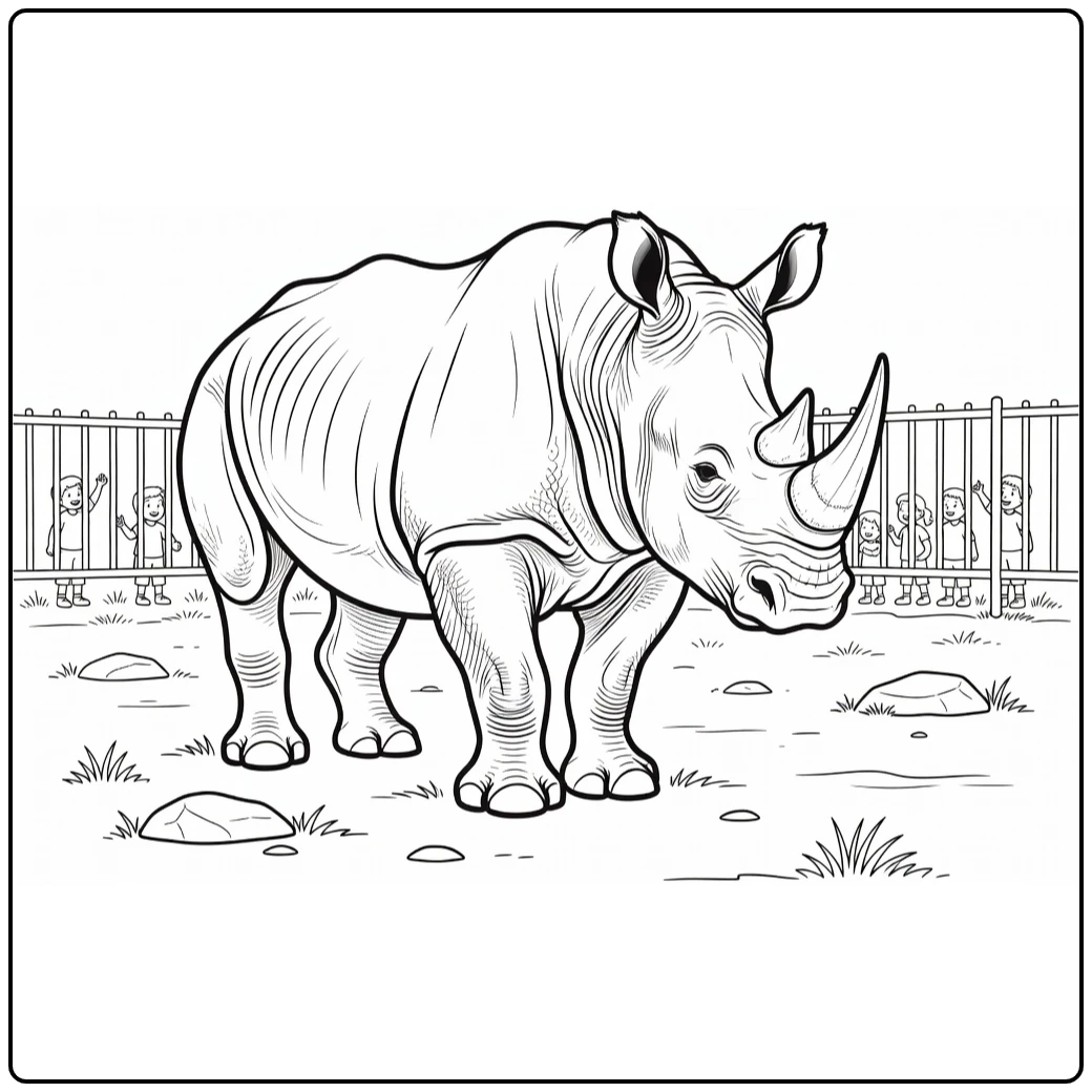 Neushoorn Kleurplaat met neushoorn in dierentuin