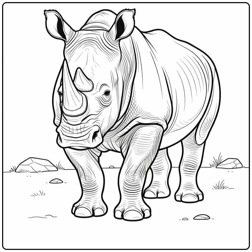Neushoorn Kleurplaat realistische neushoorn met grote hoorn