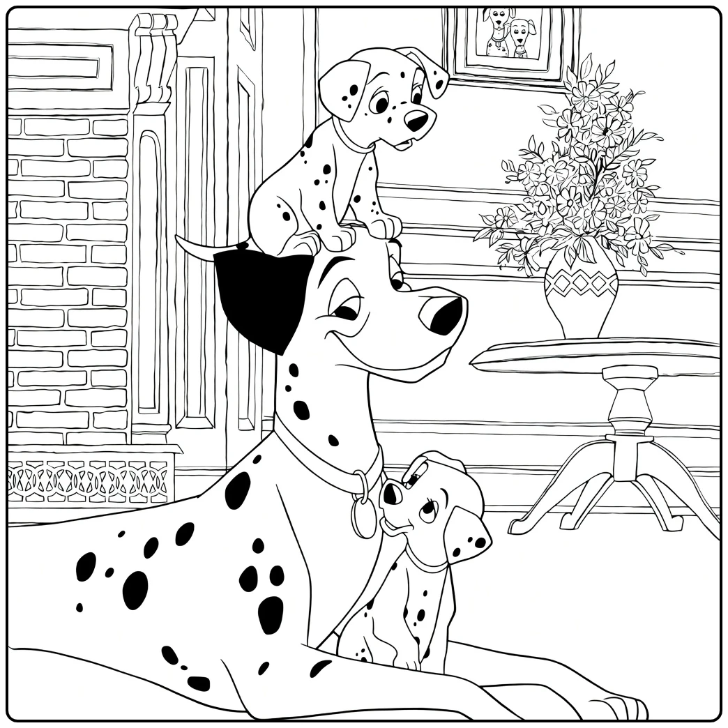 One Hundred and One Dalmatians Kleurplaat in woonkamer