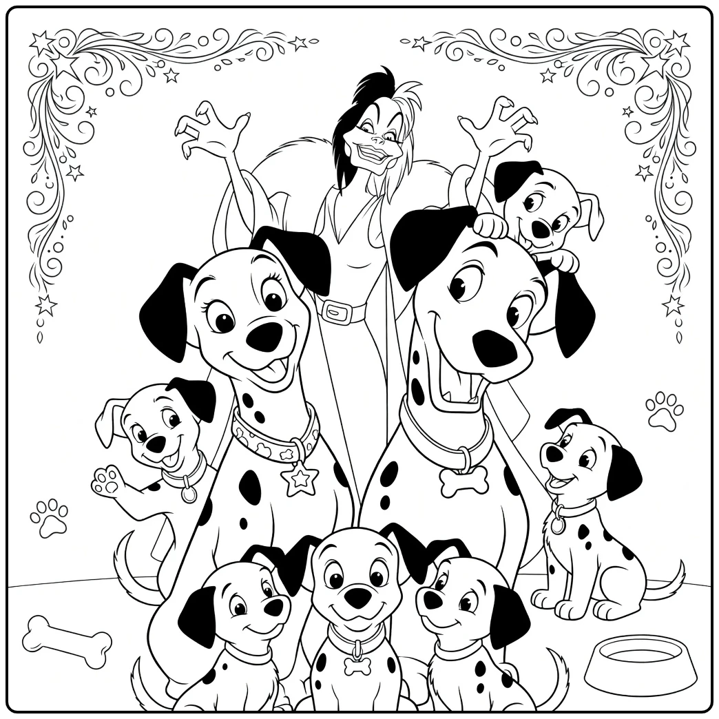 One Hundred and One Dalmatians Kleurplaat met Cruella