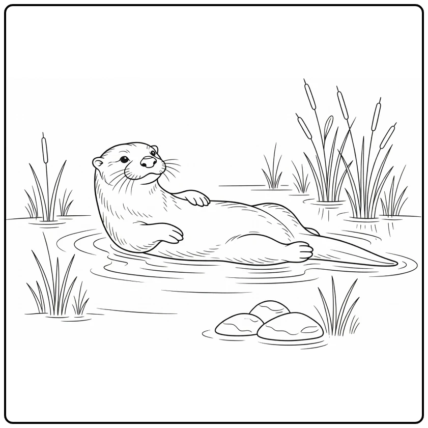 Otter Kleurplaat van otter drijvend op rug in water