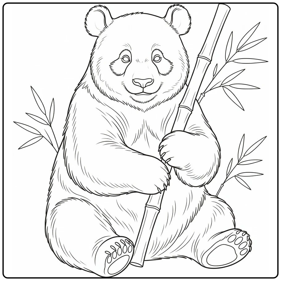 Panda Kleurplaat met zittende panda en bamboestengel