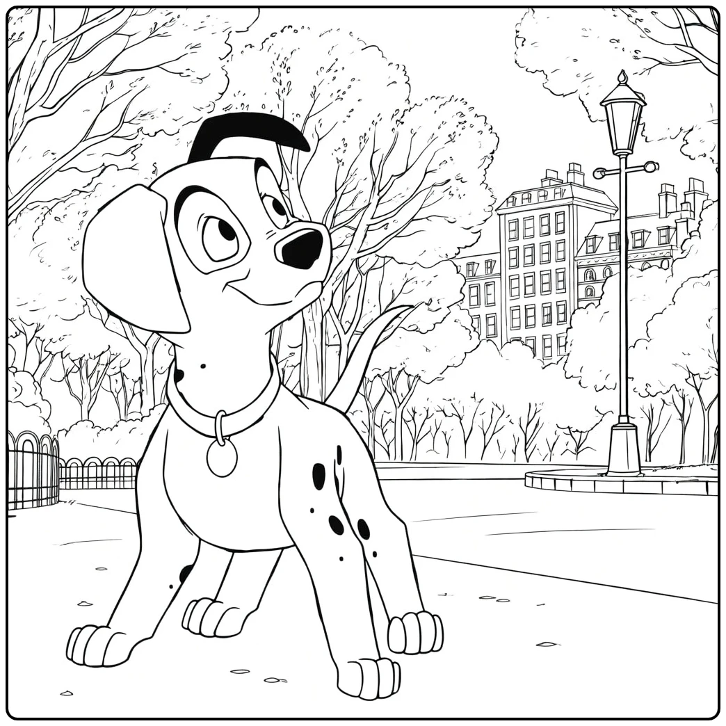 Patch Kleurplaat Dalmatische puppy in park met bomen