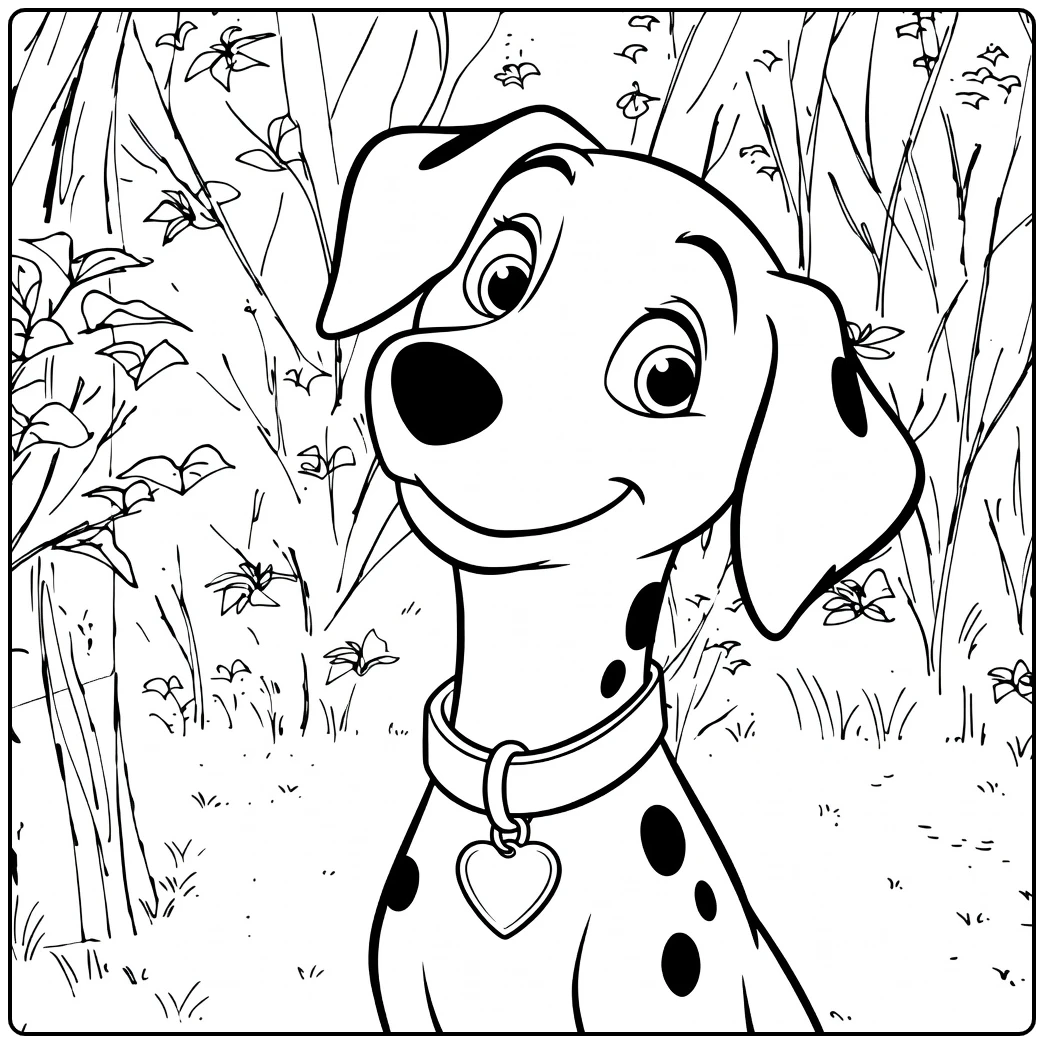 Perdita Kleurplaat van Dalmatier in het bos