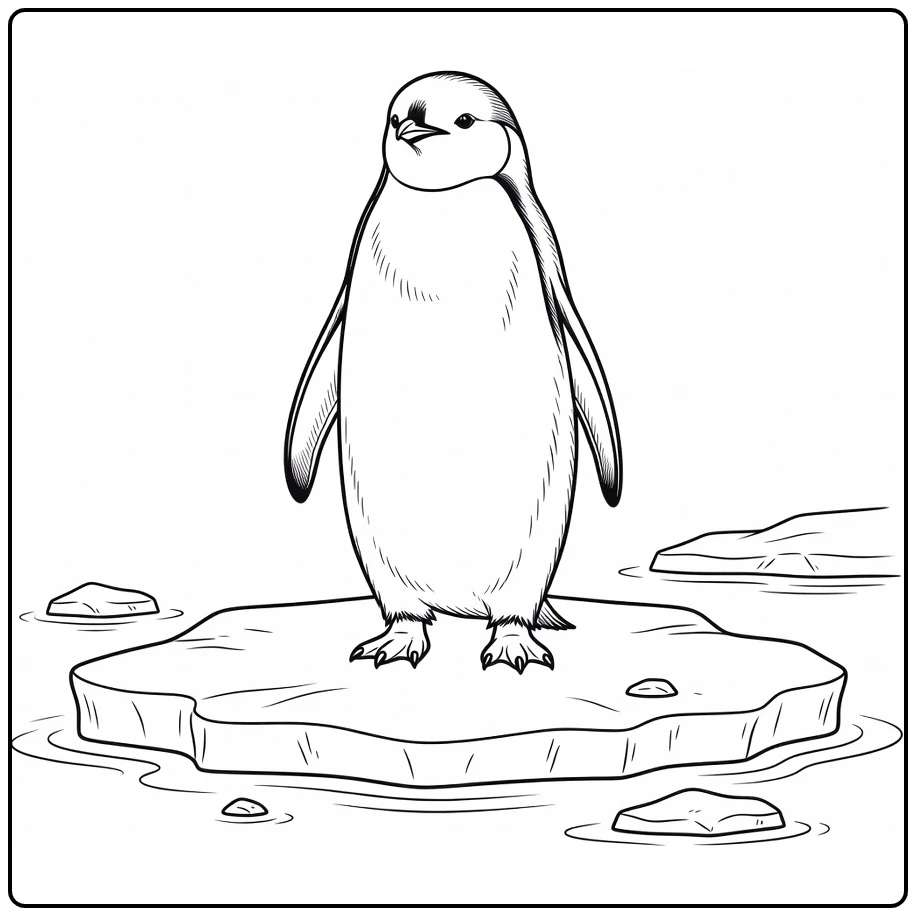 Pinguïn Kleurplaat met pinguïn op ijsvlakte en rimpels