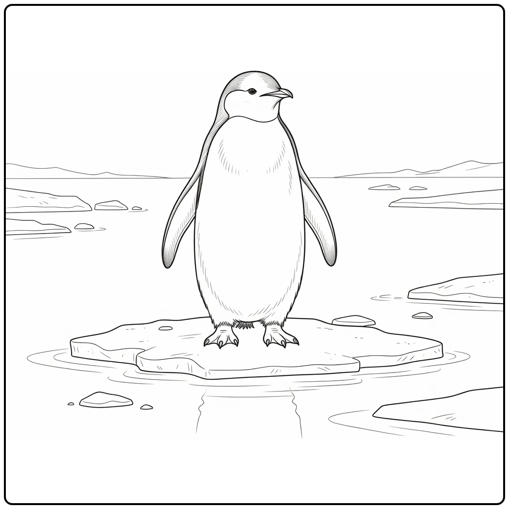 Pinguïn Kleurplaat met pinguïn op ijzige oever