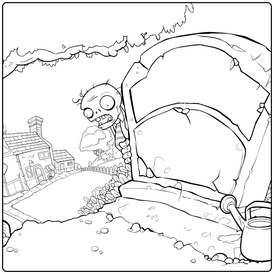 plants vs zombies kleurplaat zombie achter grafsteen