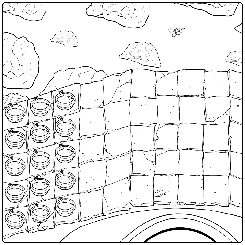 plants vs zombies kleurplaat met potten op raster