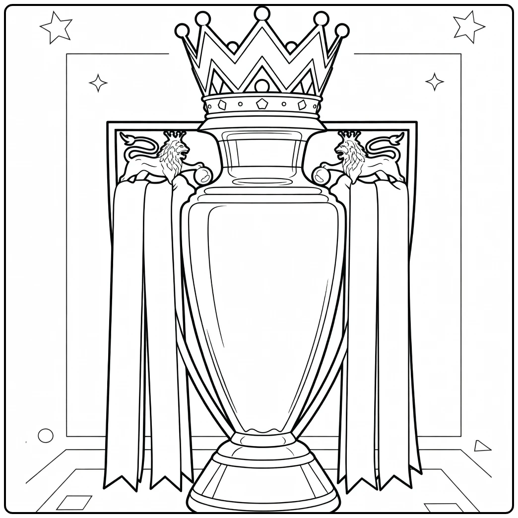 Premier League Beker Kleurplaat met zilveren trofee en linten