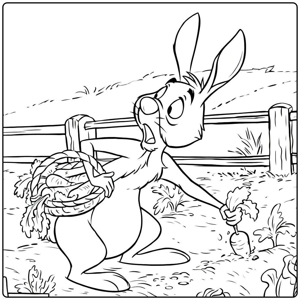 Rabbit Kleurplaat van konijn met mand en wortel