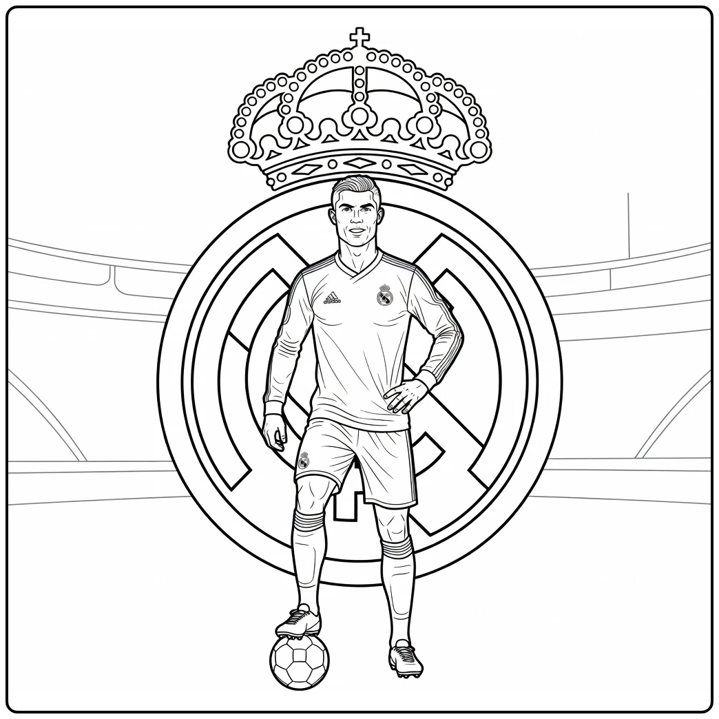 Real Madrid Kleurplaat speler voor embleem met voetbal