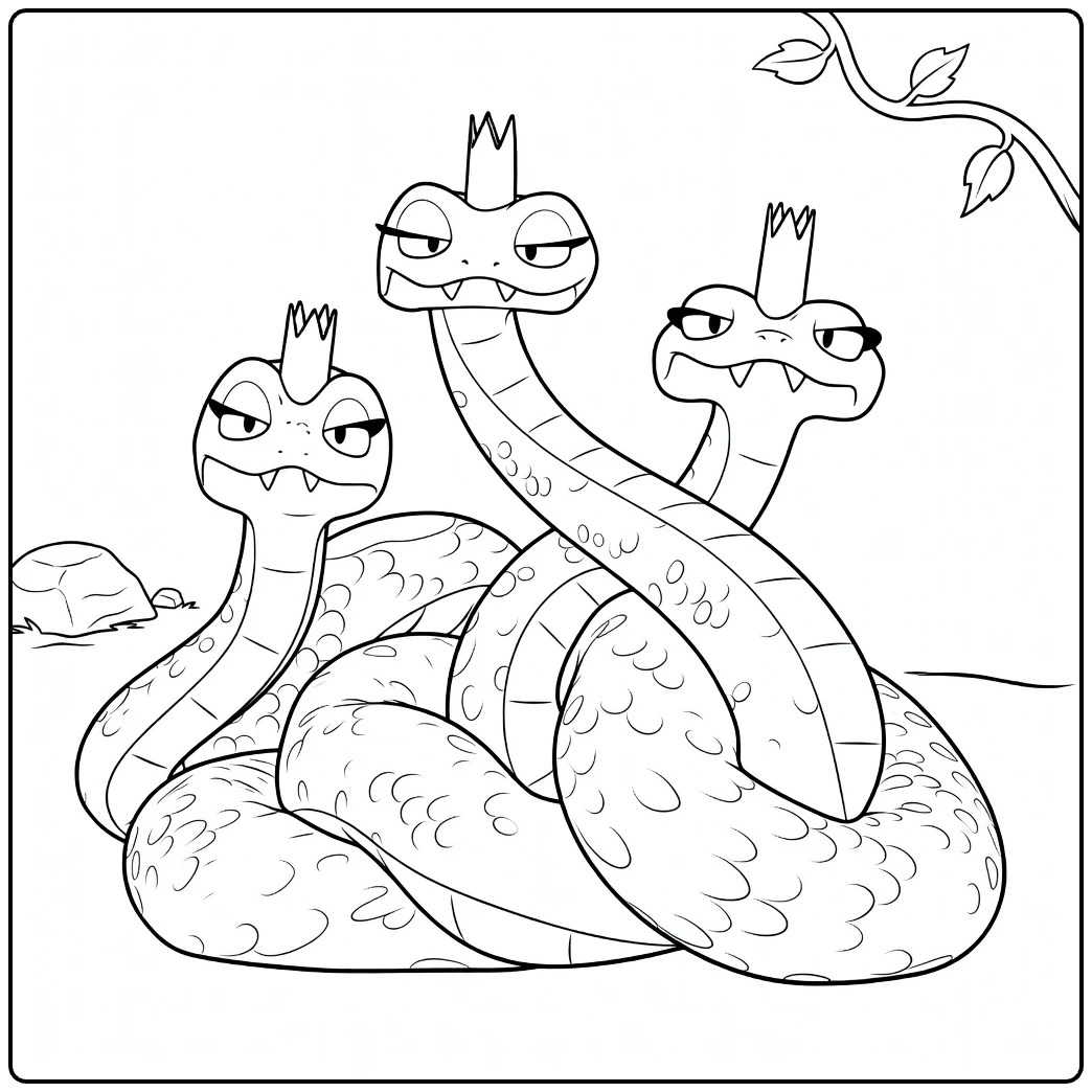 Reptile Queens Kleurplaat met drie kronenslangen