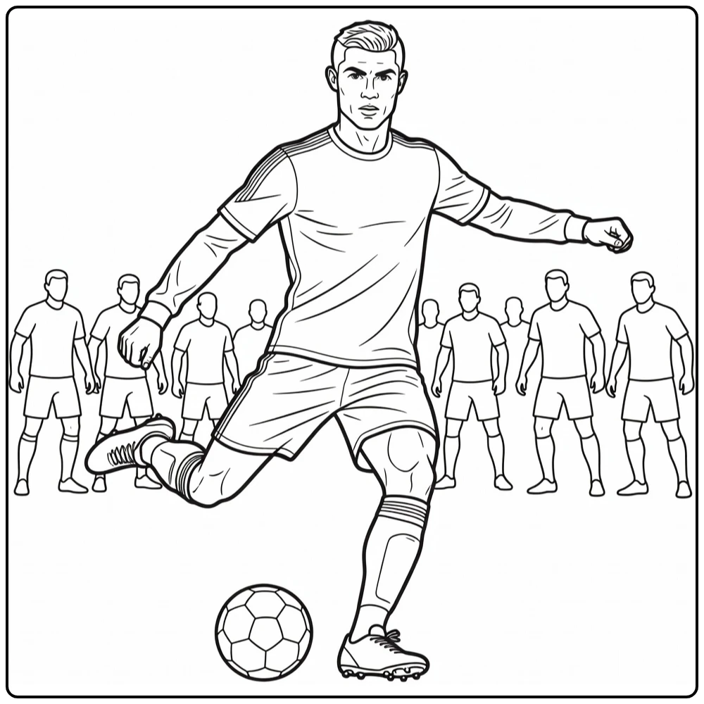 ronaldo kleurplaat Ronaldo bij bal voor krachtige vrije trap