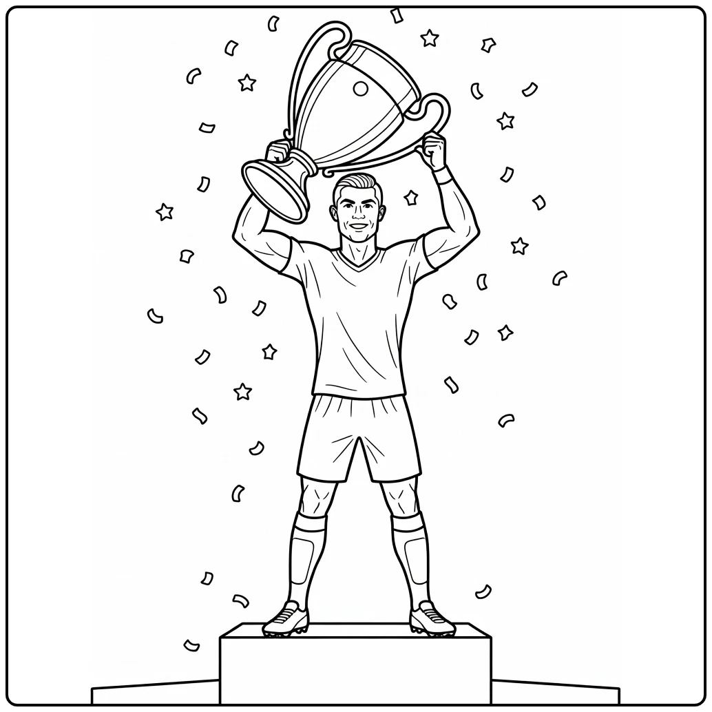 ronaldo kleurplaat Ronaldo tilt voetbalbeker trots