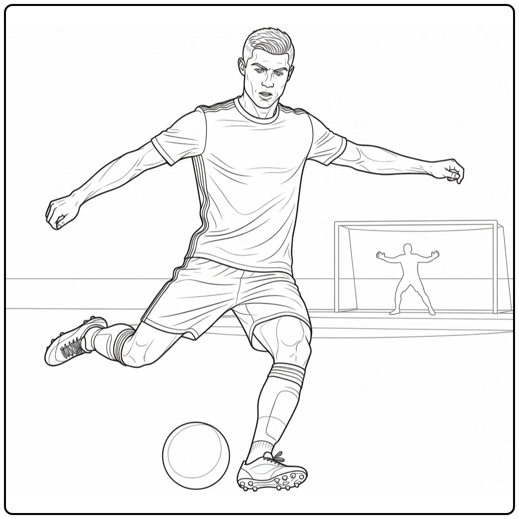 ronaldo kleurplaat Ronaldo schiet bal naar doel