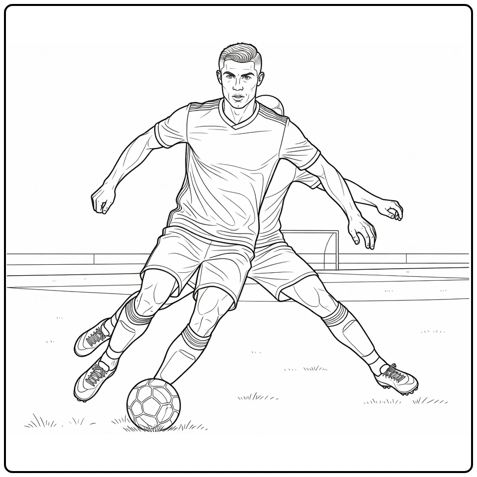 ronaldo kleurplaat Ronaldo dribbelt langs verdediger