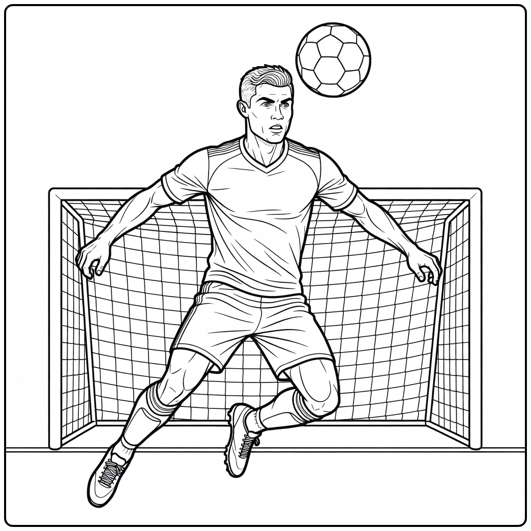 ronaldo kleurplaat Ronaldo springt hoog voor een kopbal