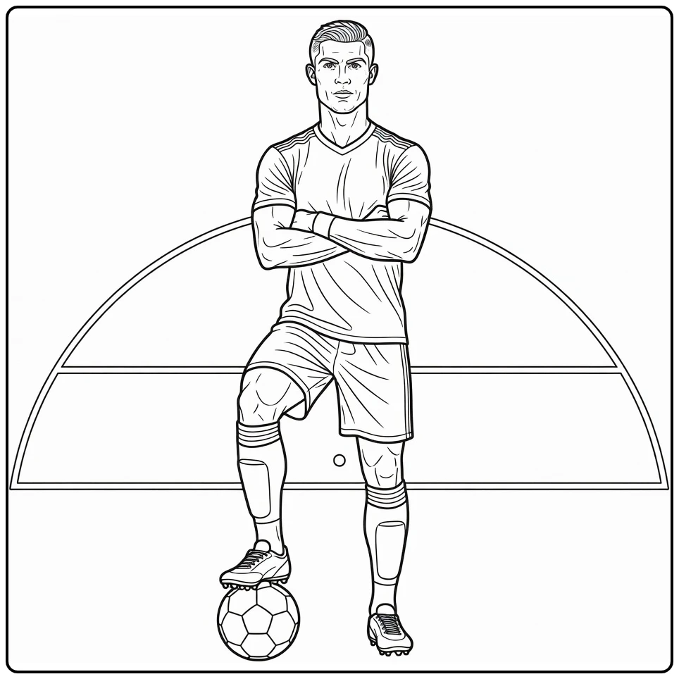 ronaldo kleurplaat Ronaldo met voet op bal armen gekruist