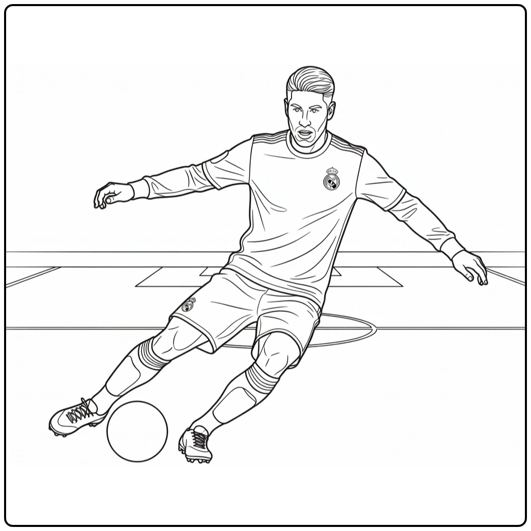 Sergio Ramos Real Madrid Kleurplaat van sterke sliding tackle