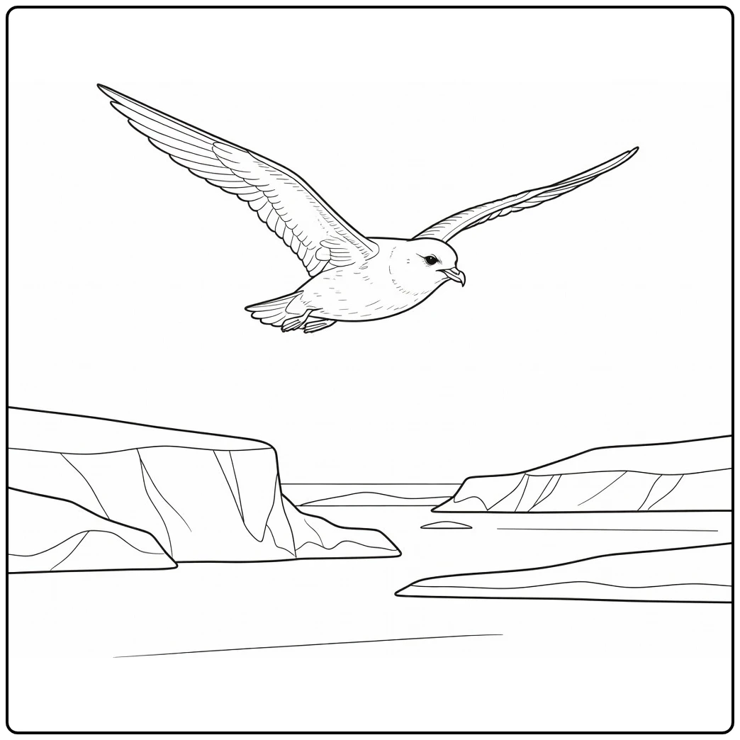 Sneeuwstormvogel Kleurplaat met vogel boven Antarctisch ijs