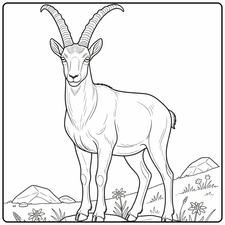 Steenbok Kleurplaat met ibex op bergrots