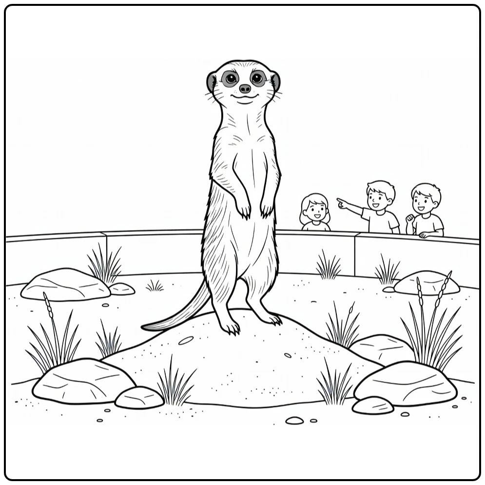 Stokstaartje Kleurplaat meerkat in dierentuin woestijn