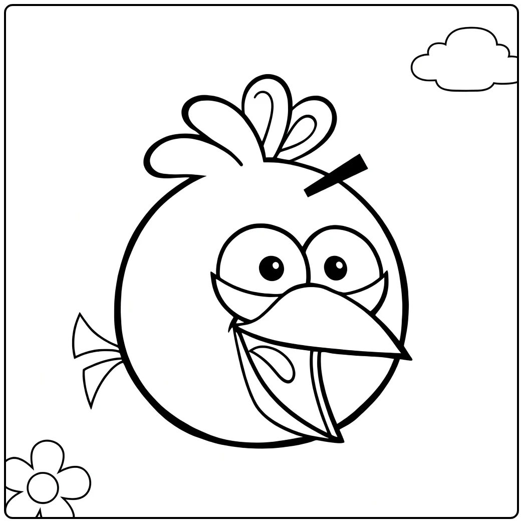 The Blues Kleurplaat met cartoon vogel en bloem