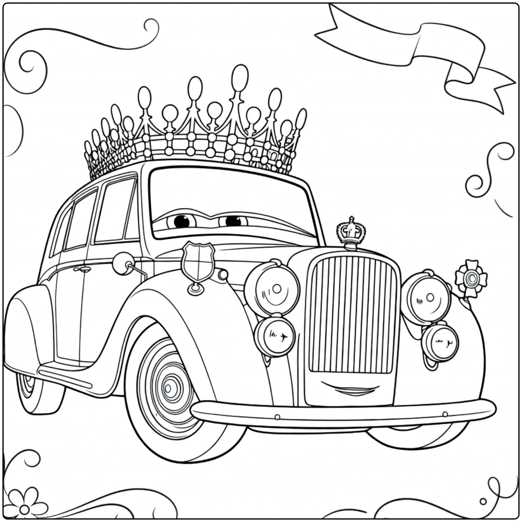 The Queen Kleurplaat met koninklijke auto en kroon